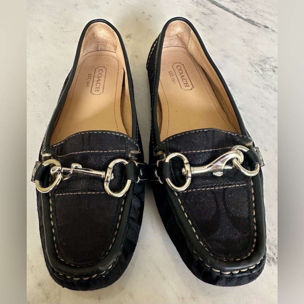 Coach Women's Black Loafers with Silver Accents